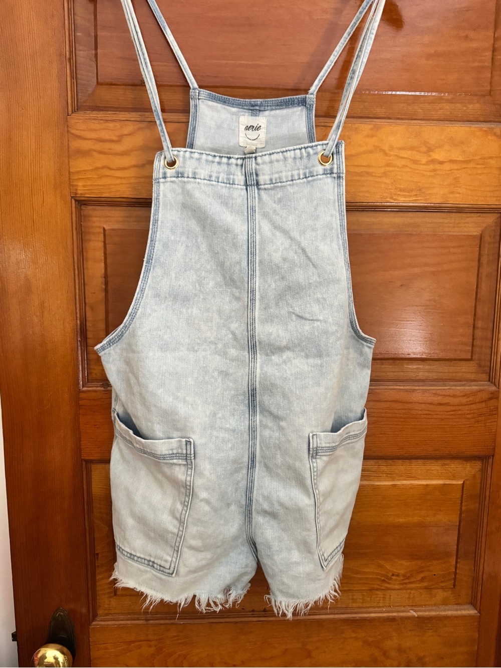 aerie Light Blue Denim Short Overalls